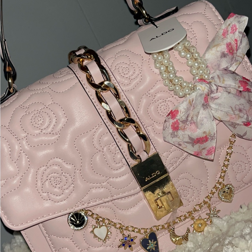 Aldo Pink and Gold Quilted Shoulder Bag